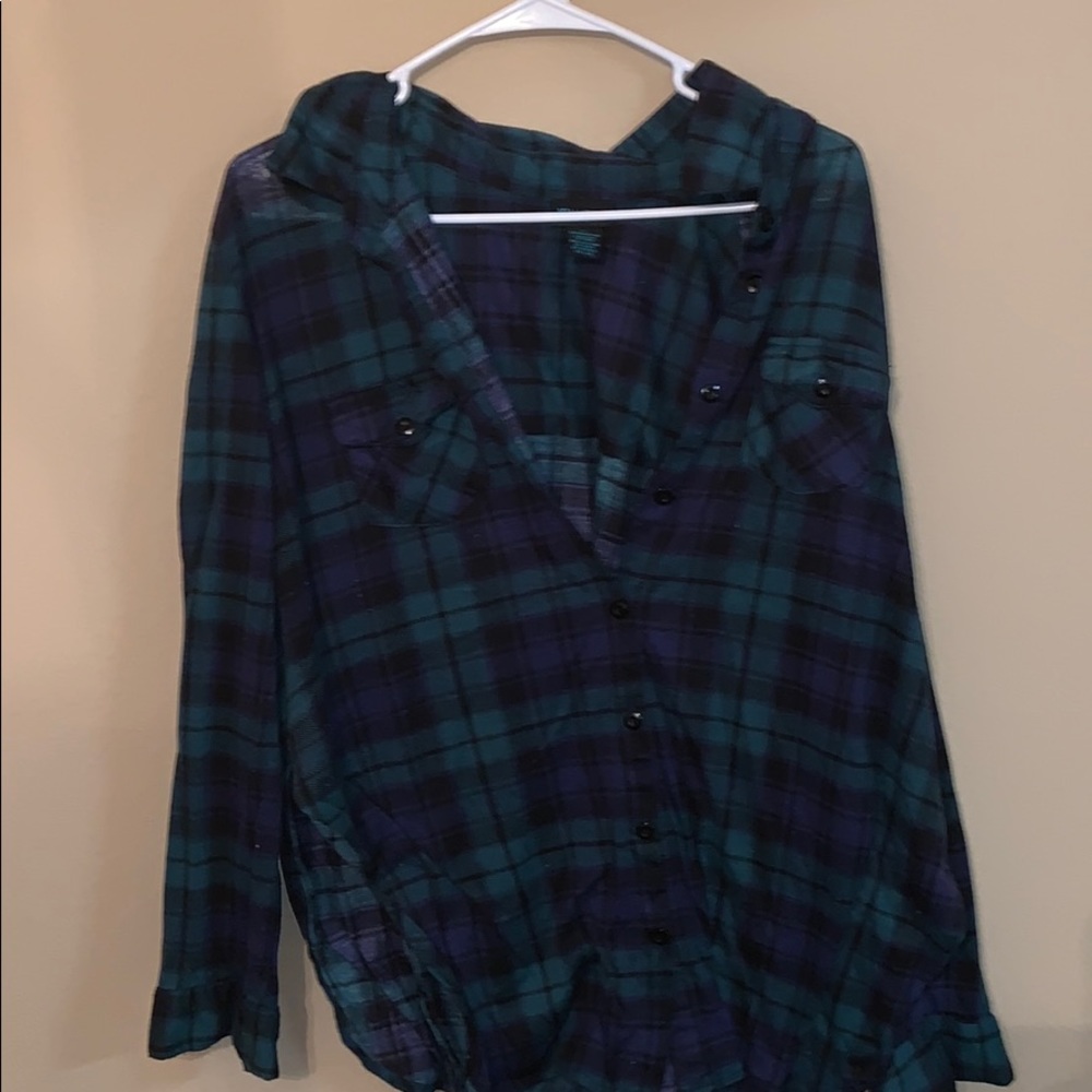 Green and blue flannel top